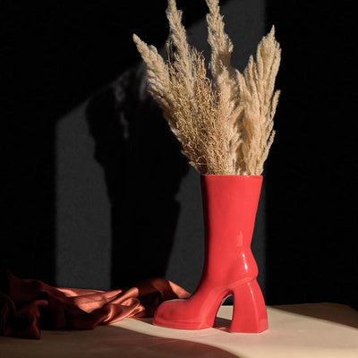 The Glimpse Boot Ceramic Vase | 11 inch | Multiple Colors Gloss Red