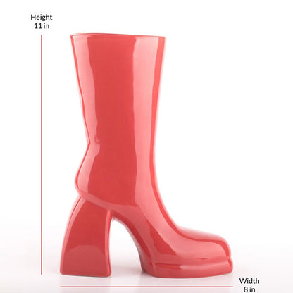 The Glimpse Boot Ceramic Vase | 11 inch | Multiple Colors Gloss Red