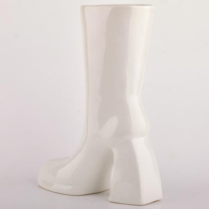 The Glimpse Boot Ceramic Vase | 11 inch | Multiple Colors Gloss White