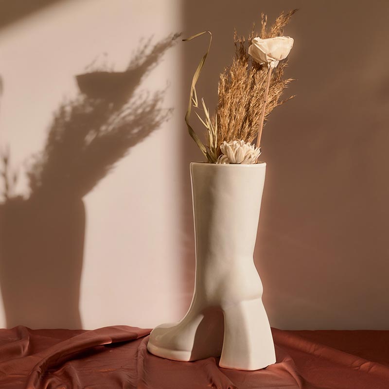 The Glimpse Boot Ceramic Vase | 11 inch | Multiple Colors Gloss White