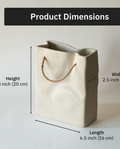 Crinkled Paper Bag Ceramic Flower Vase | 8 Inch