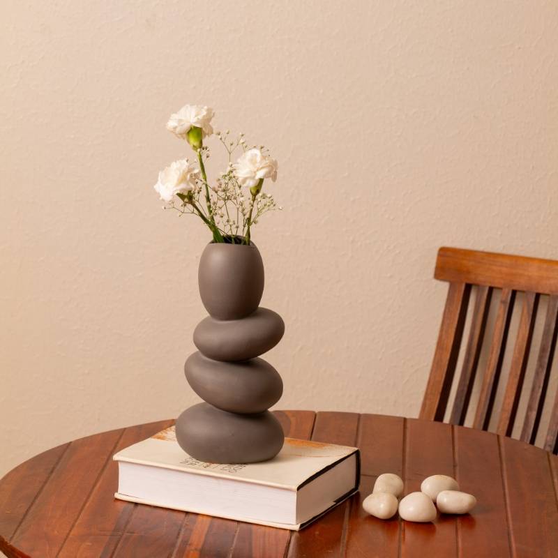 Pebble Ceramic Flower Vase | 11 Inch Grey