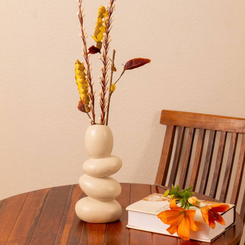 Pebble Ceramic Flower Vase | 11 Inch Off-White
