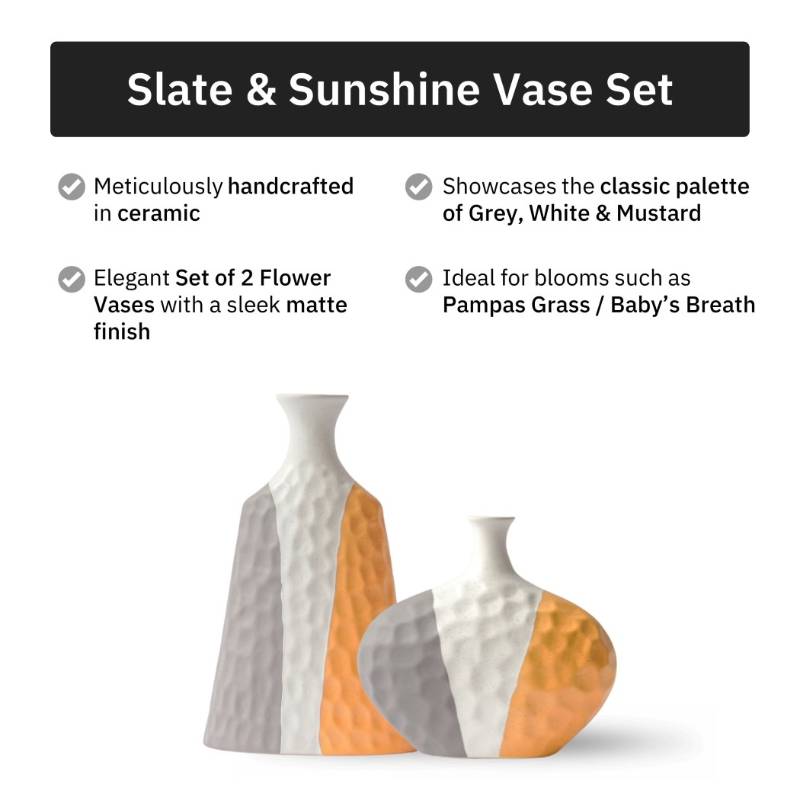 Slate & Sunshine Ceramic Flower Vases | Set of 2 Default Title