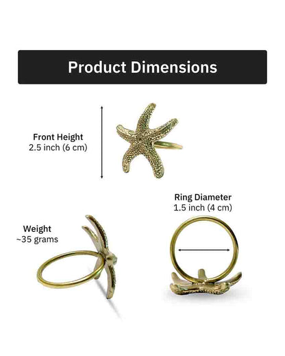 Starfish Premium Brass Napkin Rings Set Of 4