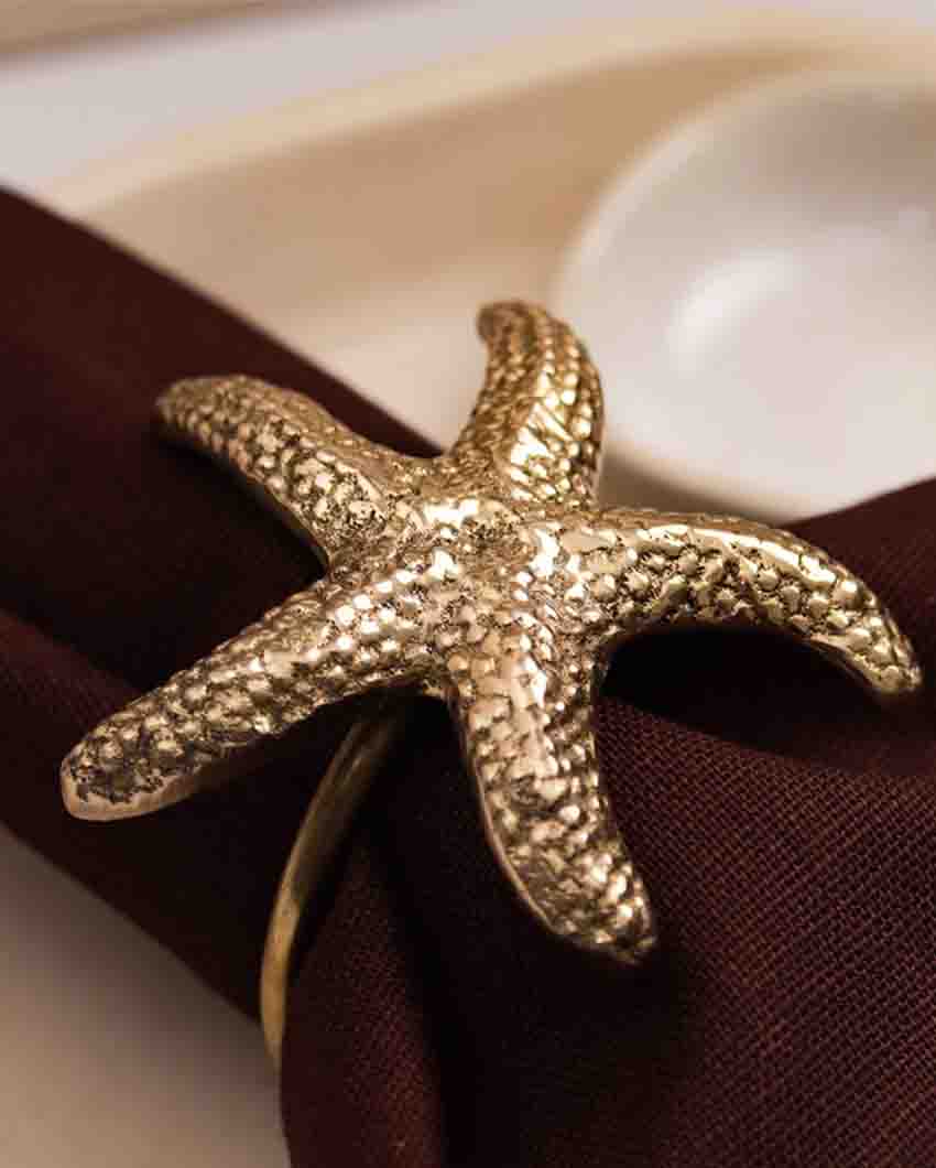 Starfish Premium Brass Napkin Rings Set Of 6