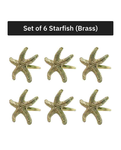 Starfish Premium Brass Napkin Rings Set Of 6