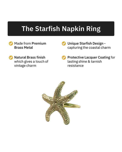 Starfish Premium Brass Napkin Rings Set Of 6