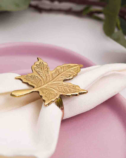 Maple Leaf Premium Brass Napkin Rings Set Of 4