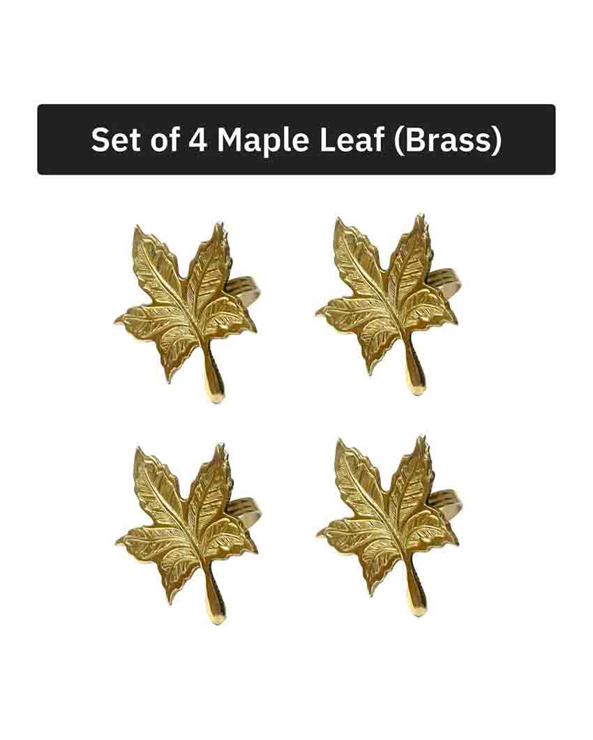 Maple Leaf Premium Brass Napkin Rings Set Of 4