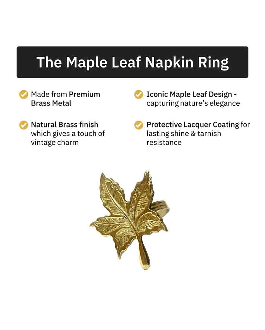 Maple Leaf Premium Brass Napkin Rings Set Of 6