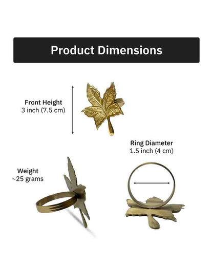 Maple Leaf Premium Brass Napkin Rings Set Of 6