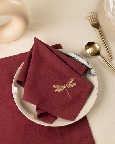 Burgundy Dragonfly Cotton Slub Napkins