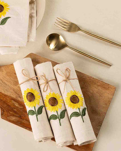 Amber Sunflower Cotton Slub Napkins Set Of 6