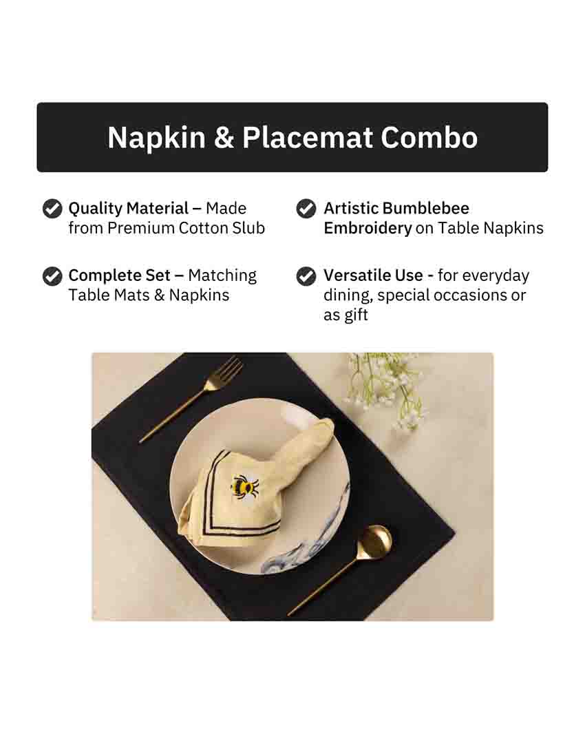 Bumble Bliss Cotton Slub Napkins & Mats Combo Set Of 6