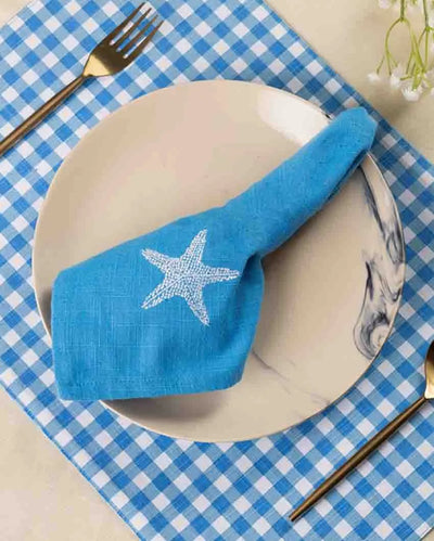 Starfish Soiree Cotton Slub Napkins & Mats Combo Set Of 4