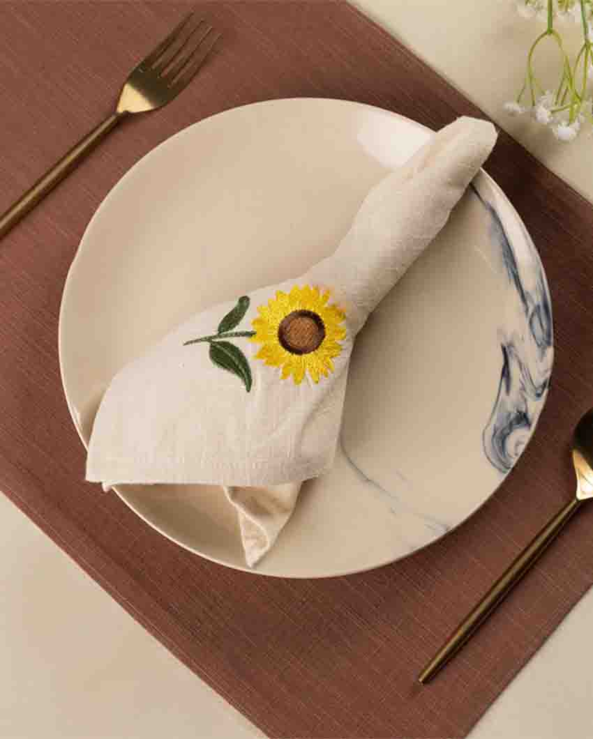 Amber Sunflower Cotton Slub Napkins & Mats Combo Set Of 4