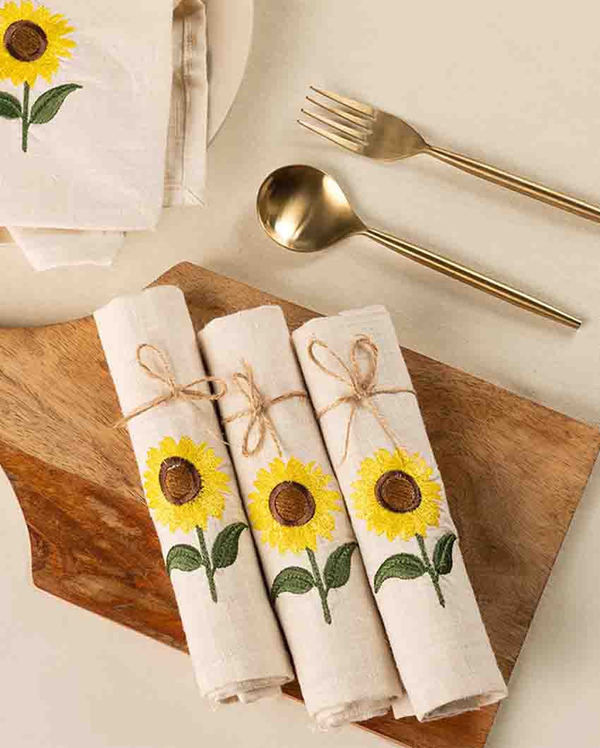 Amber Sunflower Cotton Slub Napkins & Mats Combo Set Of 4