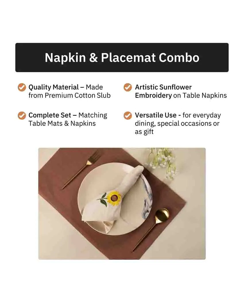 Amber Sunflower Cotton Slub Napkins & Mats Combo Set Of 4