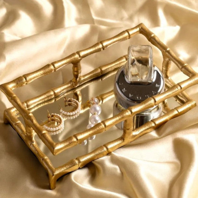 Bamboo Design Glass Decorative Vanity Tray