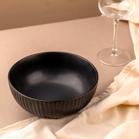 Ribbed Matte Black Ceramic Serving Bowl | 7 Inches