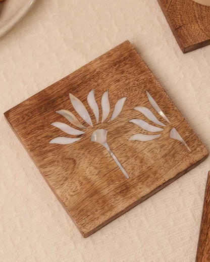 Beautiful Pearl Blossom Wooden Coasters Set | 4 x 4 inches