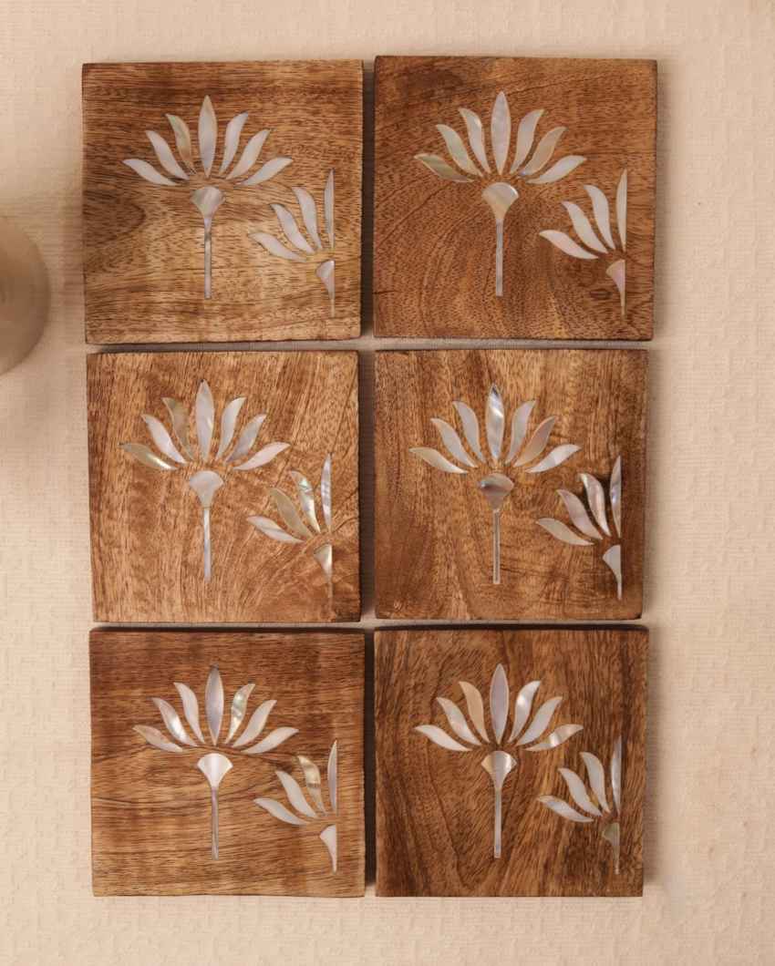 Beautiful Pearl Blossom Wooden Coasters Set | 4 x 4 inches