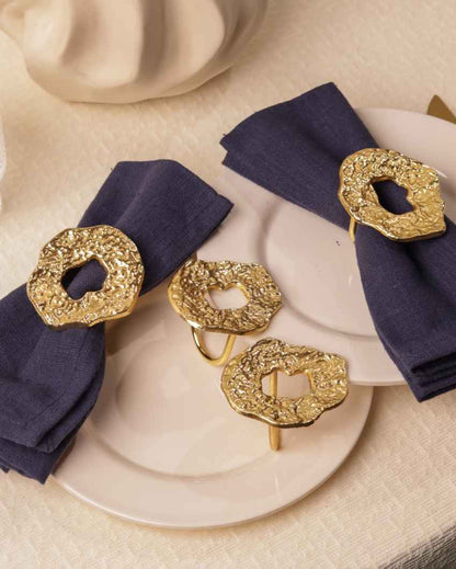 Luxurious Hammered Champagne Gold Napkin Rings Set | 2 x 2 inches