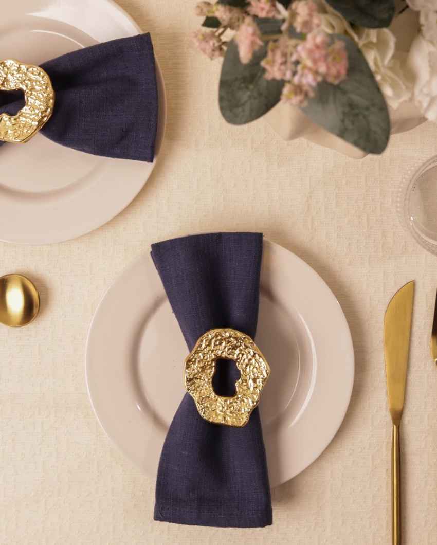 Luxurious Hammered Champagne Gold Napkin Rings Set | 2 x 2 inches