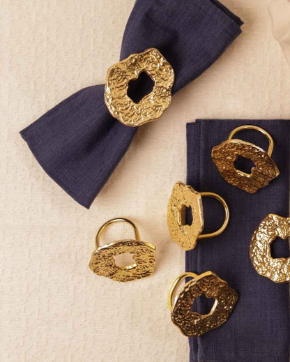 Luxurious Hammered Champagne Gold Napkin Rings Set | 2 x 2 inches