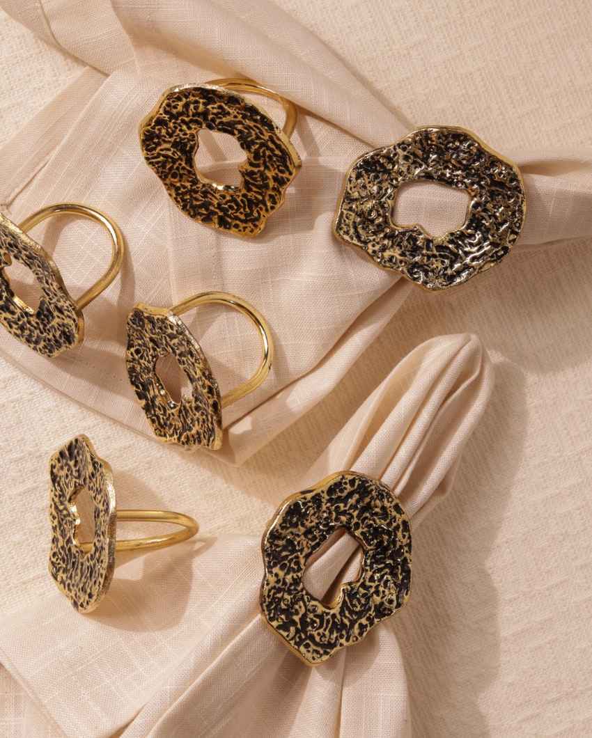 Classic Hammered Antique Gold Napkin Rings Set | 2 x 2 inches