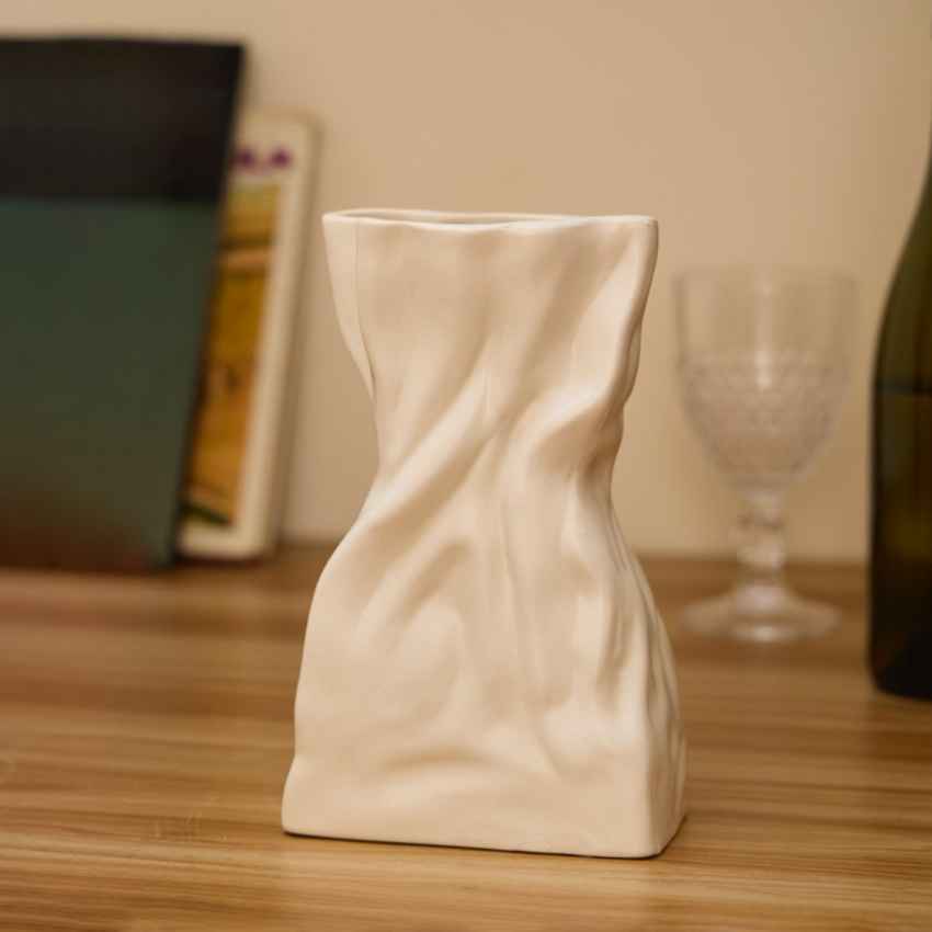 Playful Crumpled Bag Vase Without Plant | 8 x 5 x 3 inches