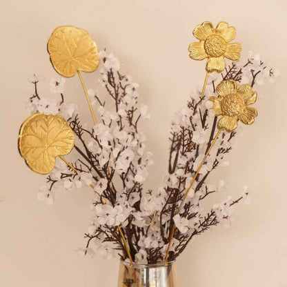 Delicate Golden Floral Metal Sticks Set Without Vase and Flower | 18 inches