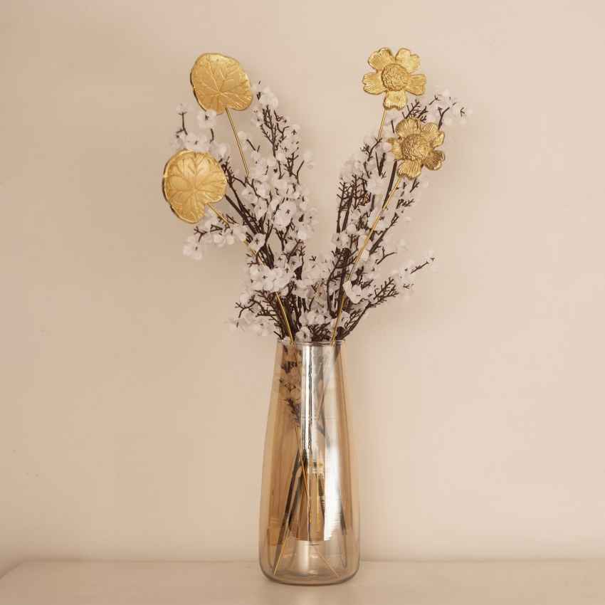 Delicate Golden Floral Metal Sticks Set Without Vase and Flower | 18 inches