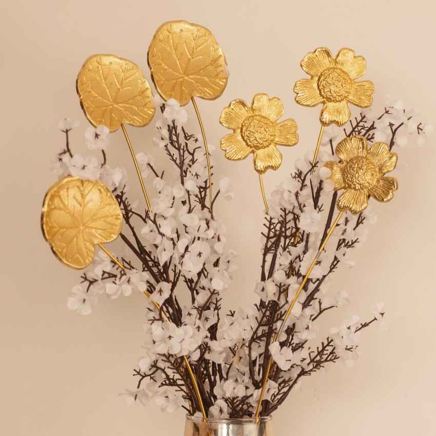 Delicate Golden Floral Metal Sticks Set Without Vase and Flower | 18 inches