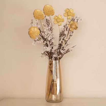 Delicate Golden Floral Metal Sticks Set Without Vase and Flower | 18 inches