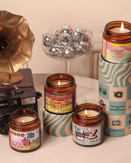 Nostalgic Retro Rewind Glass Jar Candles | Set of 4