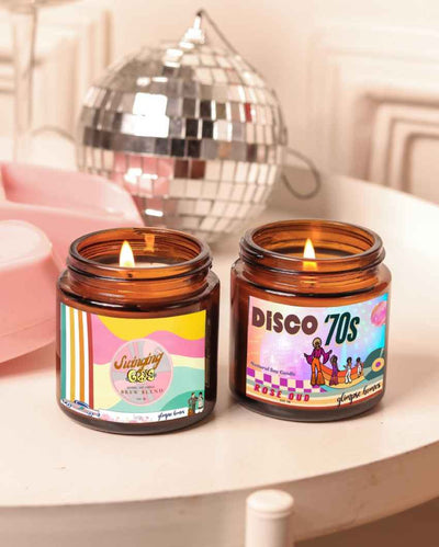 Vibrant 60s 70s Retro Rewind Glass Jar Candles | Set of 2