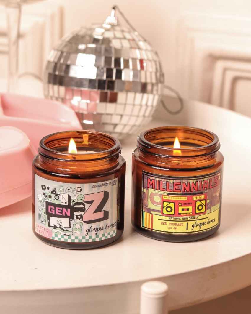 Timeless Gen Z Millennials Retro Rewind Glass Jar Candles | Set of 2