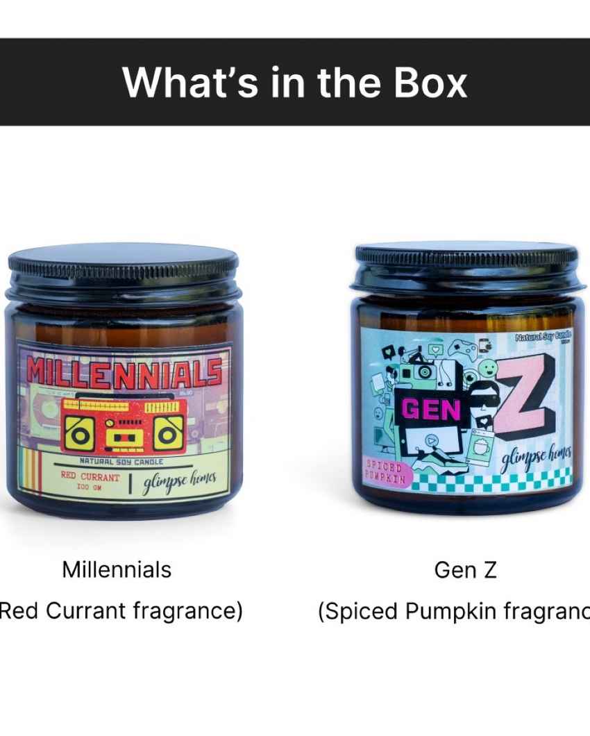 Timeless Gen Z Millennials Retro Rewind Glass Jar Candles | Set of 2