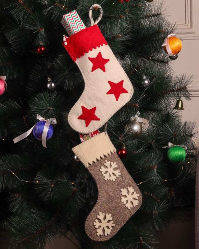 Stars & Snowflakes Felt Christmas Stockings Set | Set of 2