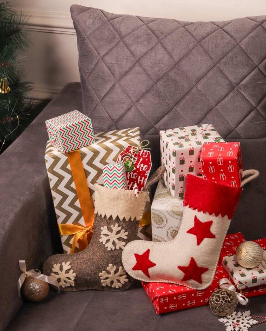 Stars & Snowflakes Felt Christmas Stockings Set | Set of 2