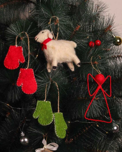 Bethlehem Sheep Angel & Mitten Pairs Christmas Hanging Felt Ornaments | Pack of 4