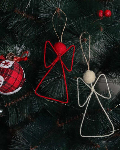 Red & White Angel Christmas Hanging Felt Ornaments | Set of 2 | 6 x 5 inches