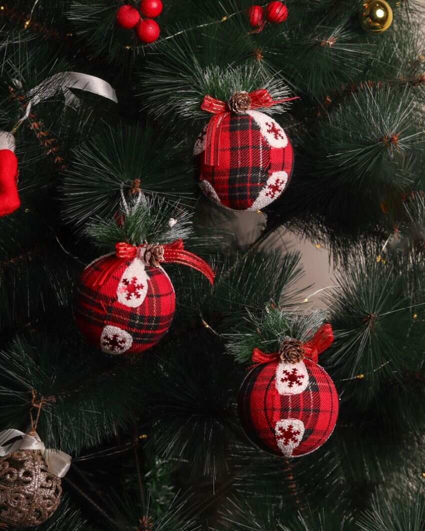 Plaid Balls Christmas Festive Hanging Ornaments | Set of 3 | 3 x 3 inches