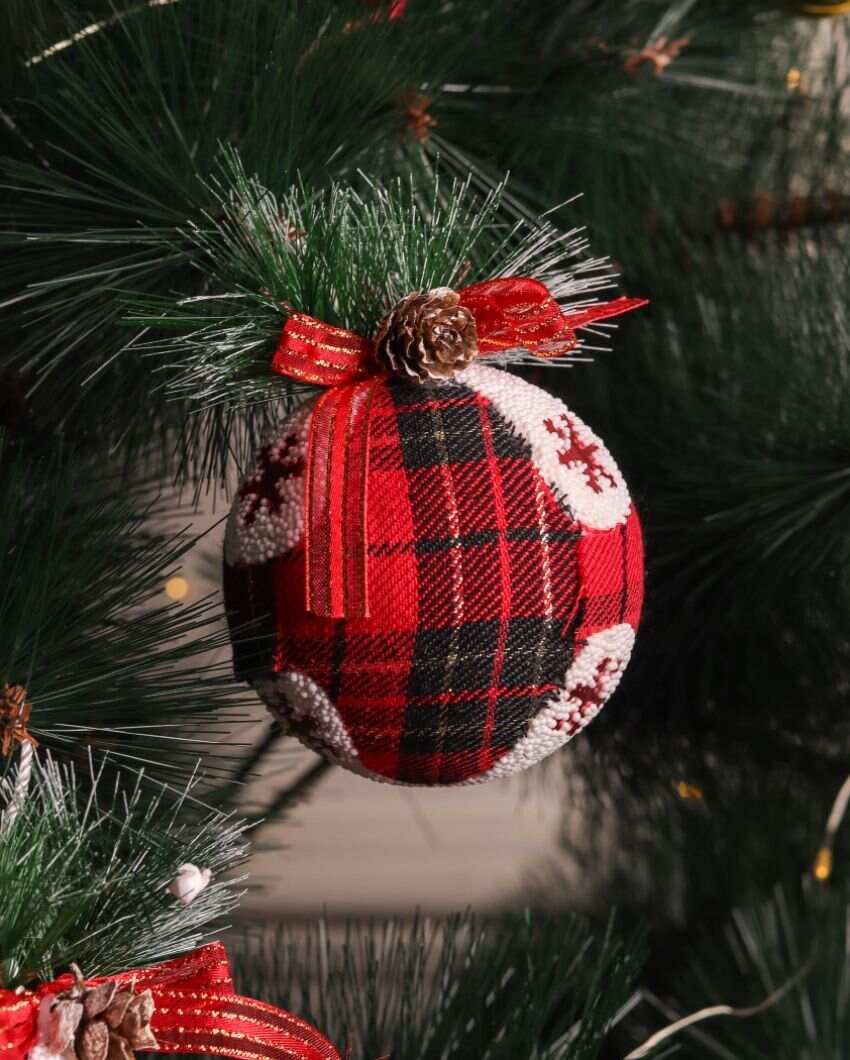 Plaid Balls Christmas Festive Hanging Ornaments | Set of 3 | 3 x 3 inches