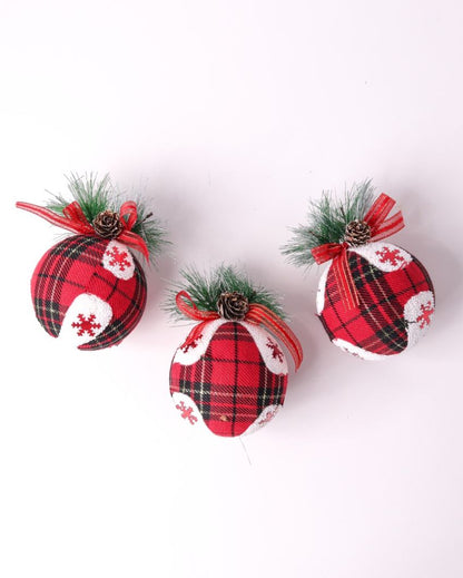 Plaid Balls Christmas Festive Hanging Ornaments | Set of 3 | 3 x 3 inches