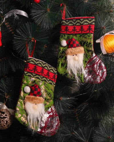 Santa Knit Stockings Christmas Decoration | Set of 2 | 7 x 4 inches