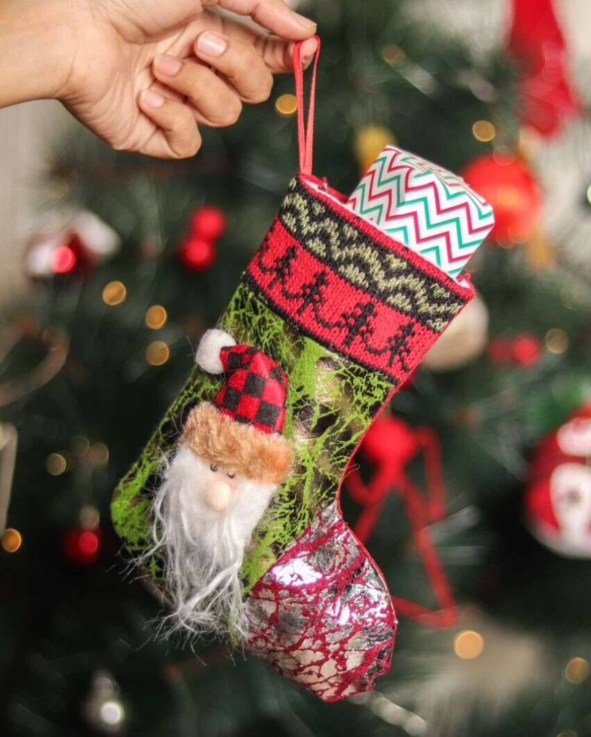 Santa Knit Stockings Christmas Decoration | Set of 2 | 7 x 4 inches