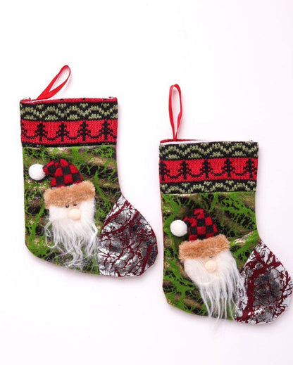 Santa Knit Stockings Christmas Decoration | Set of 2 | 7 x 4 inches